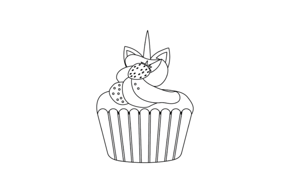 Cup Cake Unicorn Graphic Outline Style