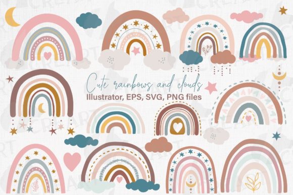 Cute Rainbows, Heart and Clouds Design