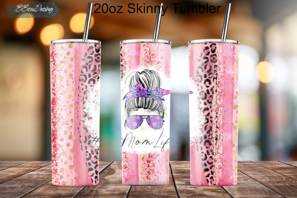 MomLife Pink Glitter Leopard Tumbler PNG