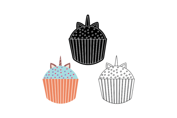Unicorn Cup Cake Icon Graphic Bundling